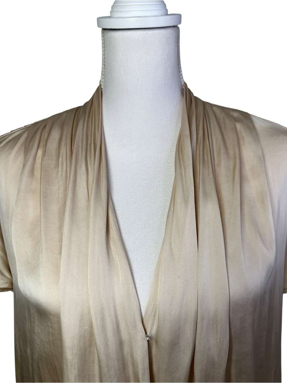 Paige Dijon Bodysuit Champagne Satin Drape Neck Short Sleeve Size Large ECRU - Picture 5 of 14